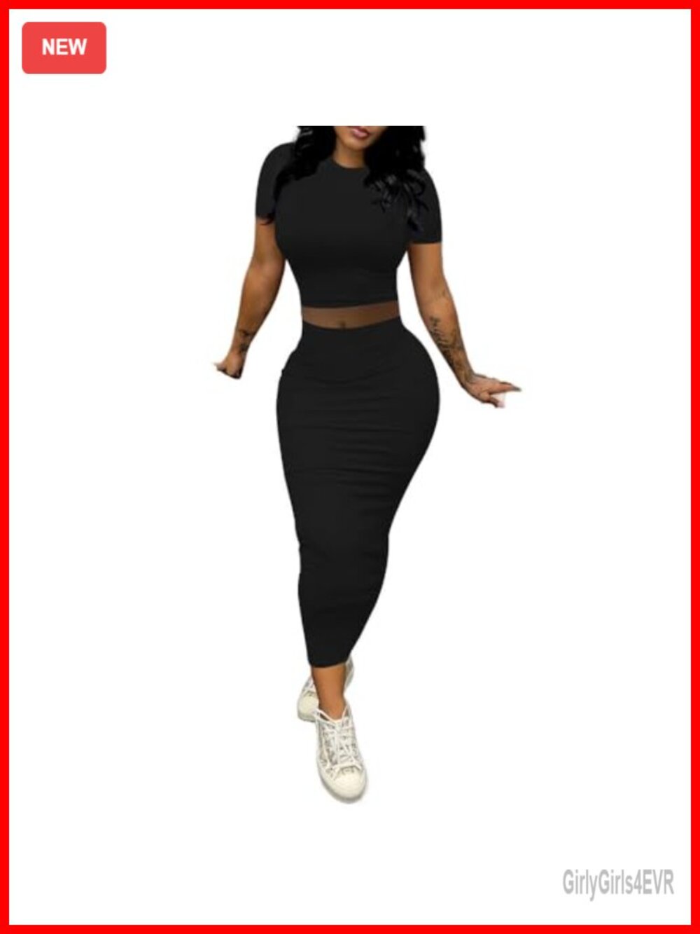 2 Piece Maxi Skirt Set Cropped Top Bodycon Stretchy Womens S-XXL